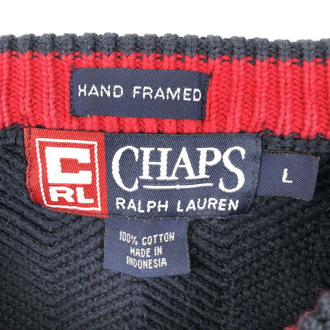 Ralph Lauren CHAPS Herringbone Cotton Knit Sweater, Men's Size L cotton navy blue type Vintage Second Hand