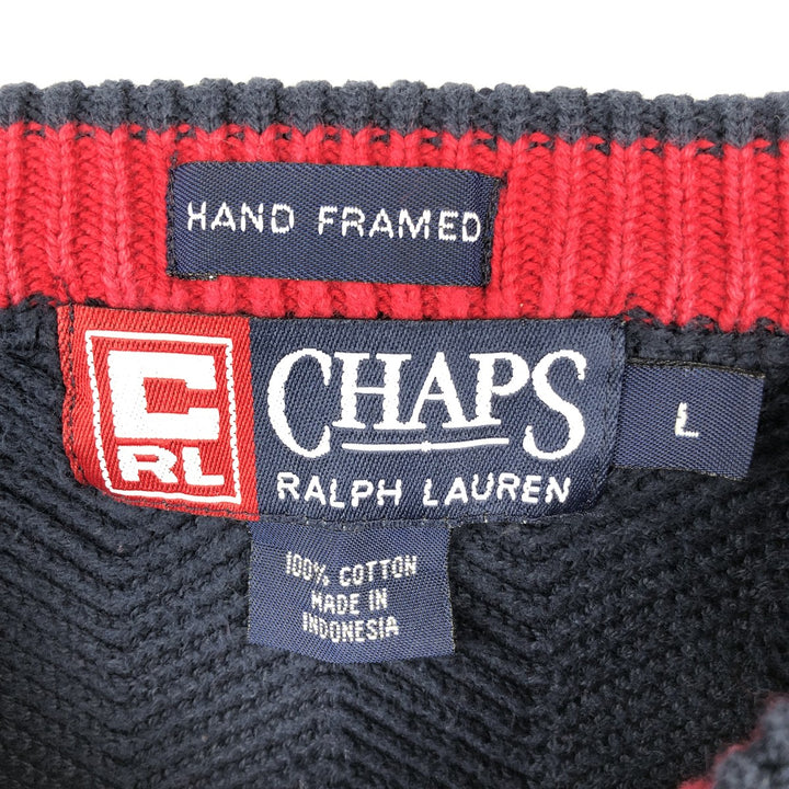 Ralph Lauren CHAPS Herringbone Cotton Knit Sweater, Men's Size L cotton navy blue type Vintage Second Hand