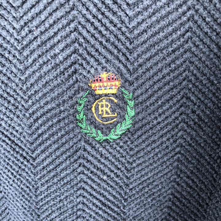 Ralph Lauren CHAPS Herringbone Cotton Knit Sweater, Men's Size L cotton navy blue type Vintage Second Hand