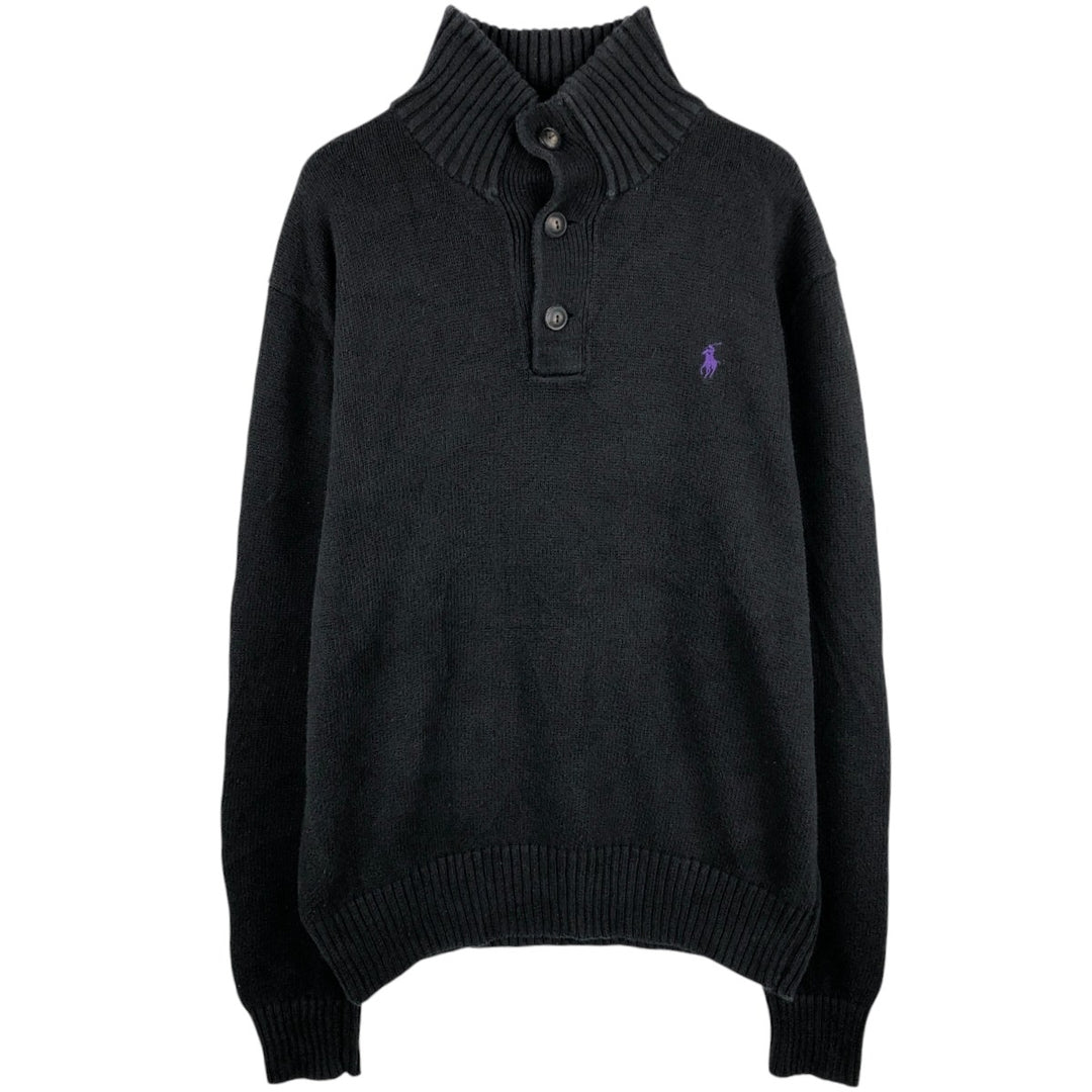 Ralph Lauren POLO RALPH LAUREN Cotton Knit Half-Button Sweater, Men's Size Small cotton black type Vintage Second Hand