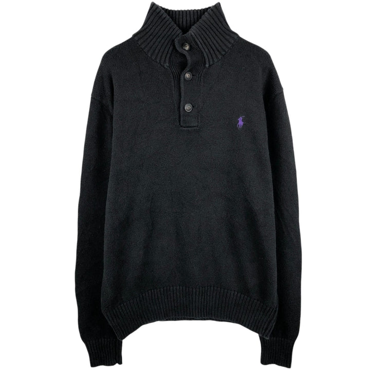 Ralph Lauren POLO RALPH LAUREN Cotton Knit Half-Button Sweater, Men's Size Small cotton black type Vintage Second Hand