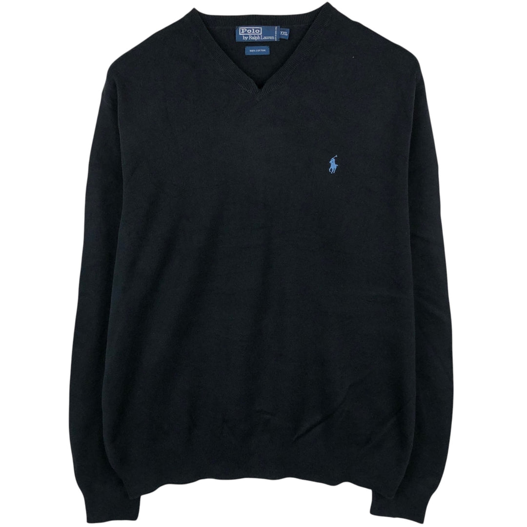 Ralph Lauren POLO by Ralph Lauren V-neck cotton knit sweater, men's size XXL cotton black type Vintage Second Hand