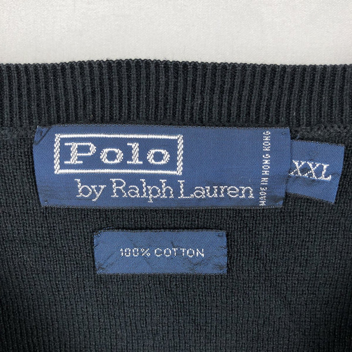 Ralph Lauren POLO by Ralph Lauren V-neck cotton knit sweater, men's size XXL cotton black type Vintage Second Hand
