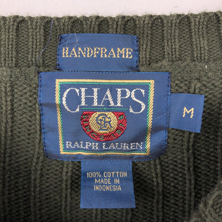 Vintage 80'S Ralph Lauren CHAPS cotton knit sweater, men's size M cotton Green type dark green Vintage Second Hand
