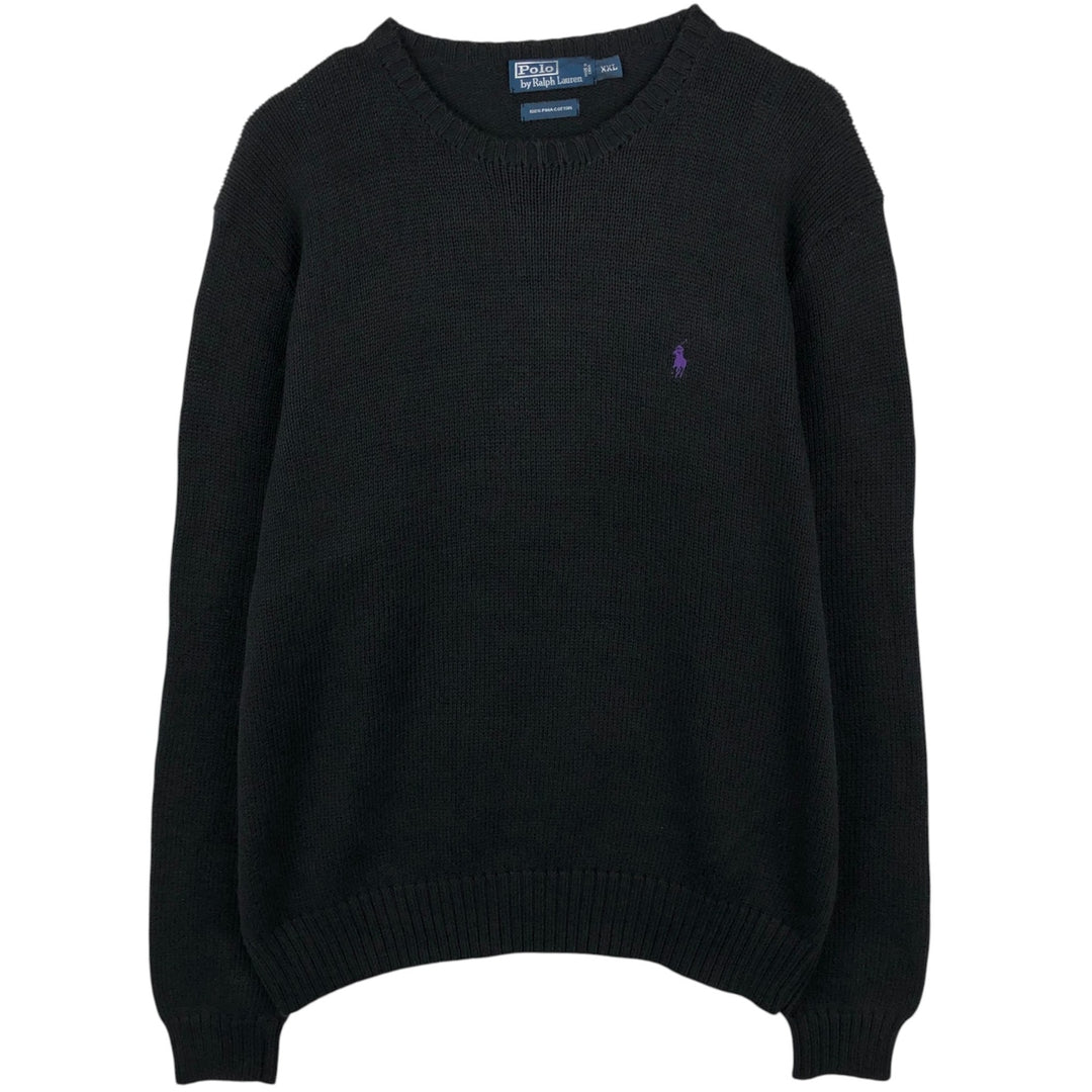 Ralph Lauren POLO by Ralph Lauren Pima Cotton Knit Sweater, Men's Size XXL (approx.) Pima Cotton black type Vintage Second Hand