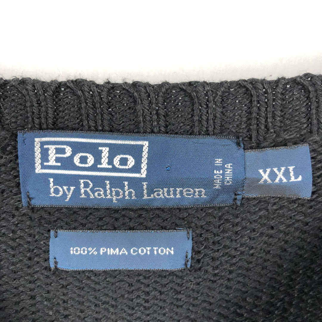 Ralph Lauren POLO by Ralph Lauren Pima Cotton Knit Sweater, Men's Size XXL (approx.) Pima Cotton black type Vintage Second Hand