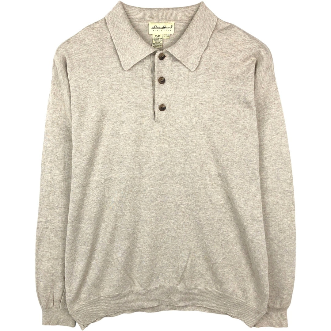 1990'S Eddie Bauer Polo Knit Sweater, Men's Size XL (Vintage) cotton unbleached Vintage Second Hand