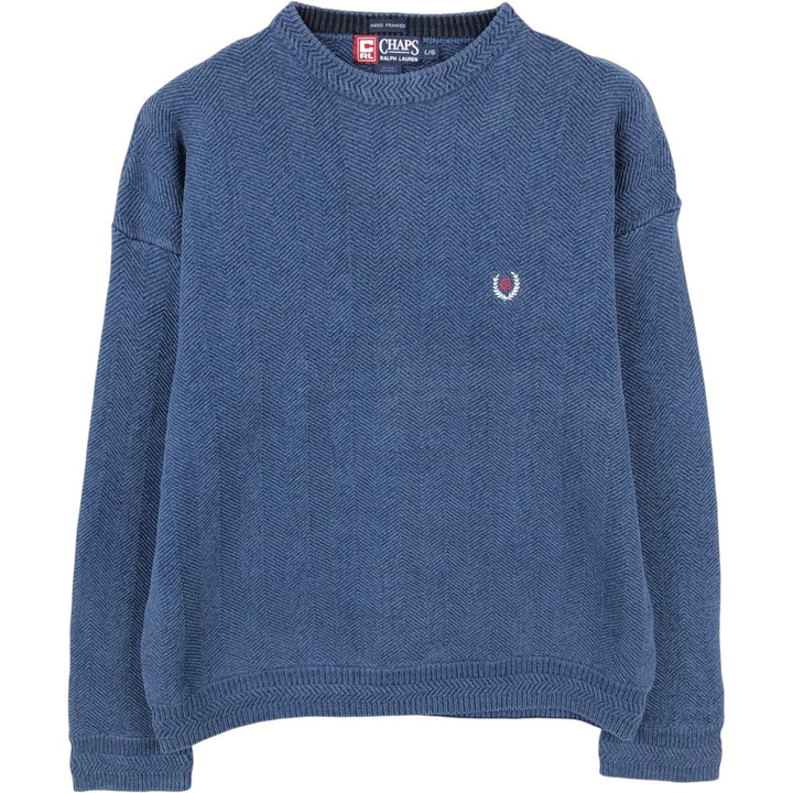 Ralph Lauren CHAPS Herringbone Cotton Knit Sweater, Men's Size L cotton navy blue type Vintage Second Hand