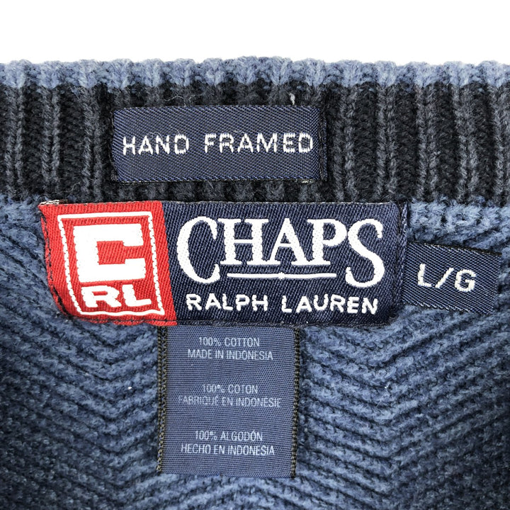 Ralph Lauren CHAPS Herringbone Cotton Knit Sweater, Men's Size L cotton navy blue type Vintage Second Hand