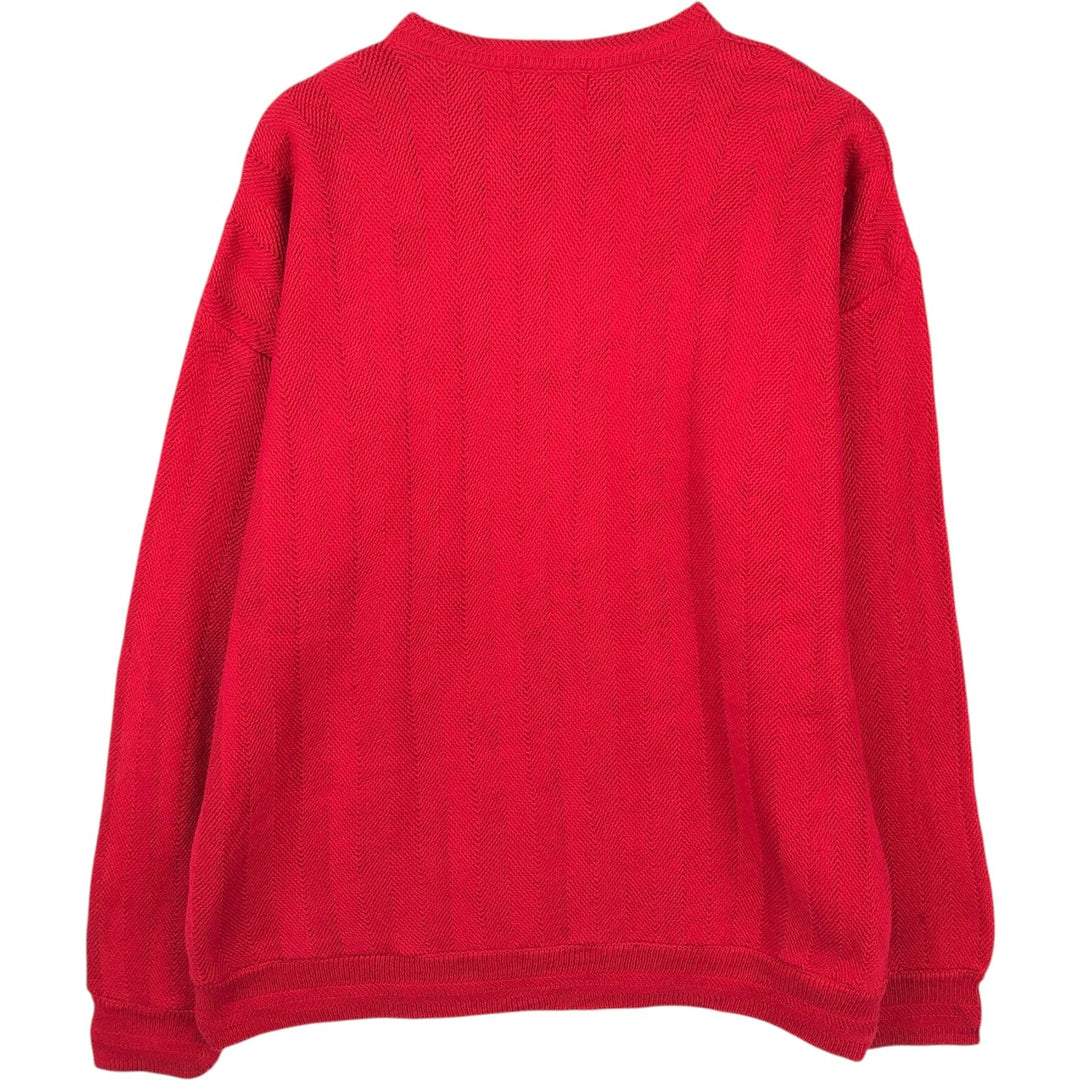 1990'S Ralph Lauren CHAPS Herringbone Cotton Knit Sweater, Made in USA, Men's Size XL (approx.), Vintage cotton red type Vintage Second Hand