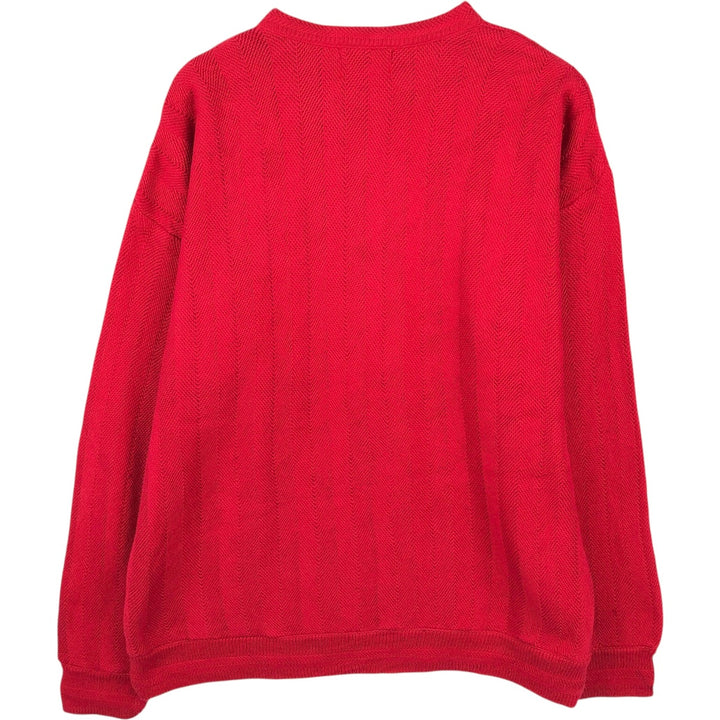 1990'S Ralph Lauren CHAPS Herringbone Cotton Knit Sweater, Made in USA, Men's Size XL (approx.), Vintage cotton red type Vintage Second Hand