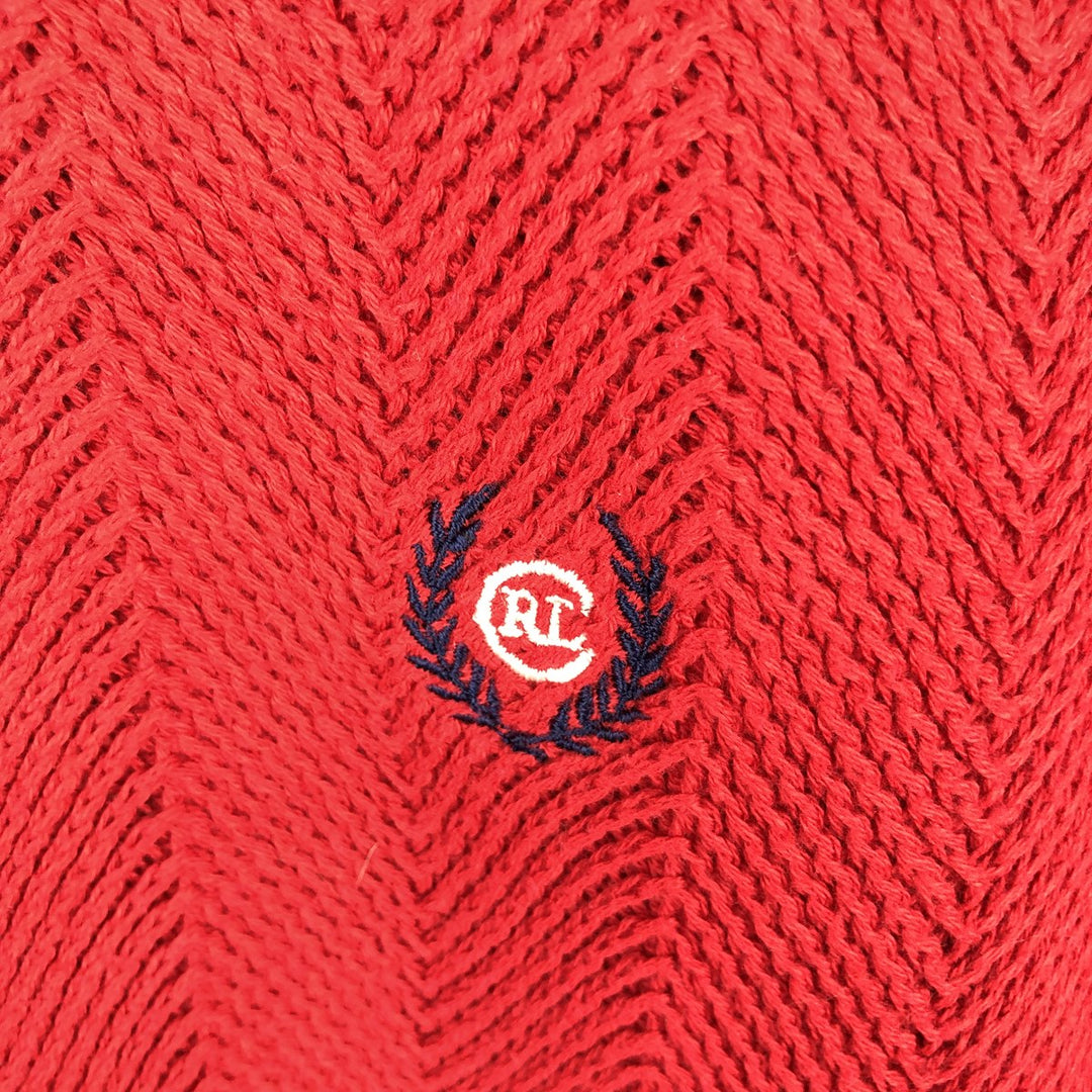 1990'S Ralph Lauren CHAPS Herringbone Cotton Knit Sweater, Made in USA, Men's Size XL (approx.), Vintage cotton red type Vintage Second Hand