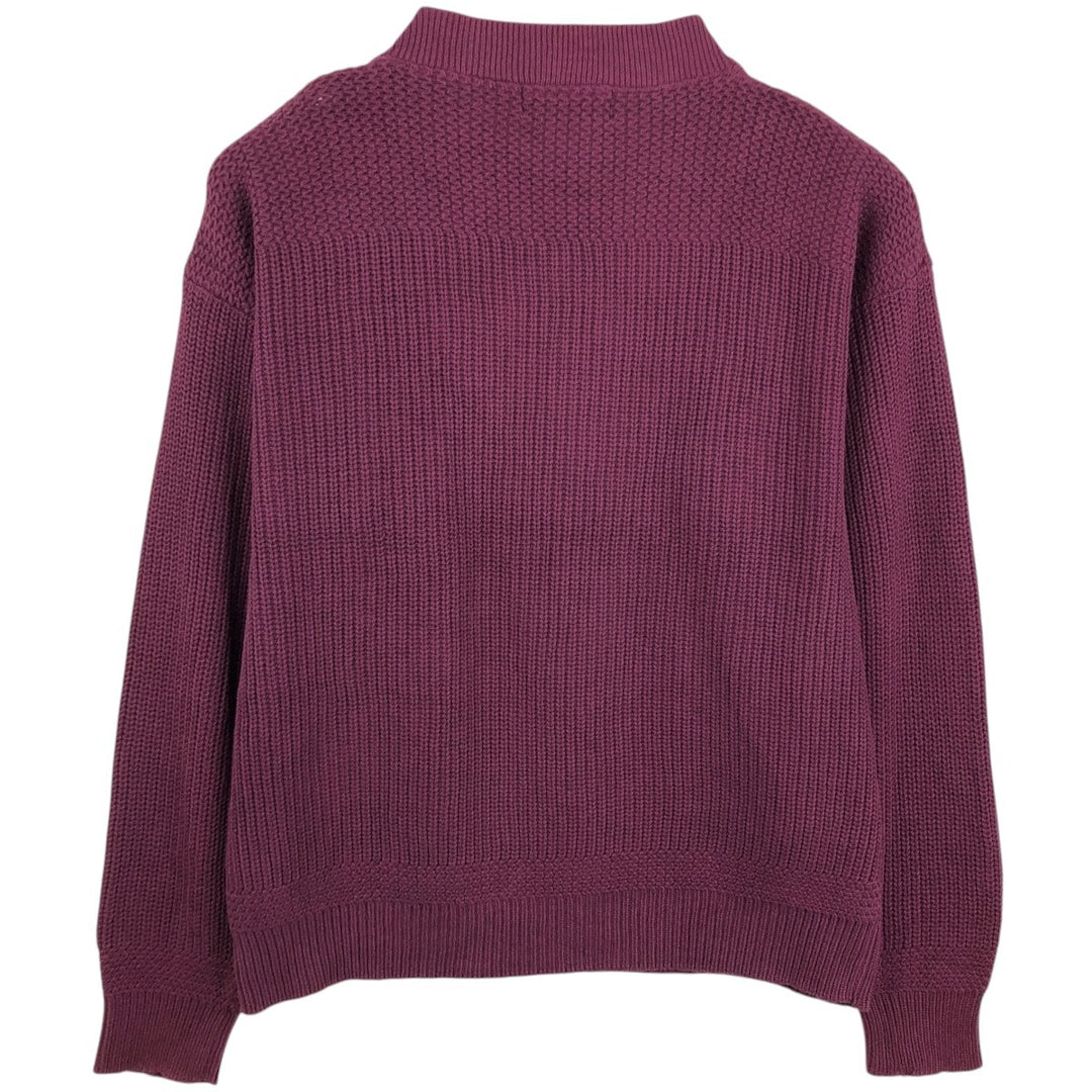 80s-90'S Eddie Bauer Black Tag Henley Neck Ribbed Cotton Knit Sweater, Men's Size L (Equivalent), Vintage cotton purple type Vintage Second Hand