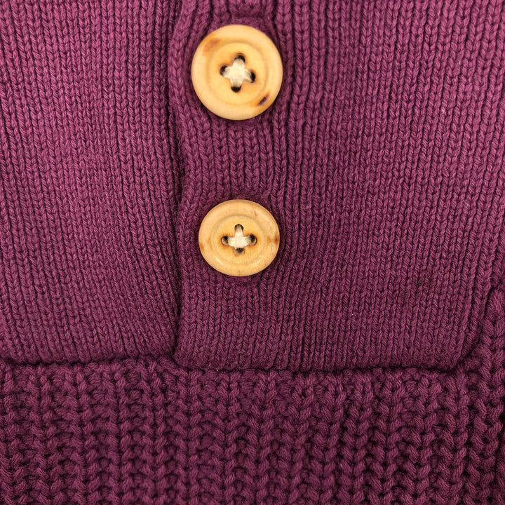 80s-90'S Eddie Bauer Black Tag Henley Neck Ribbed Cotton Knit Sweater, Men's Size L (Equivalent), Vintage cotton purple type Vintage Second Hand