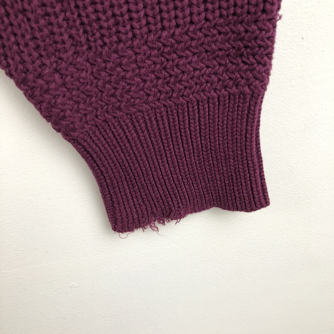 80s-90'S Eddie Bauer Black Tag Henley Neck Ribbed Cotton Knit Sweater, Men's Size L (Equivalent), Vintage cotton purple type Vintage Second Hand