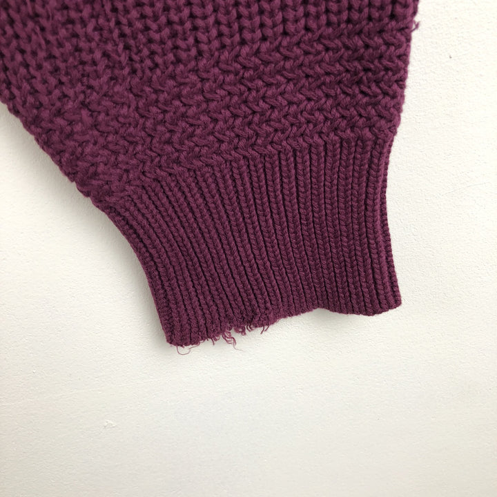 80s-90'S Eddie Bauer Black Tag Henley Neck Ribbed Cotton Knit Sweater, Men's Size L (Equivalent), Vintage cotton purple type Vintage Second Hand