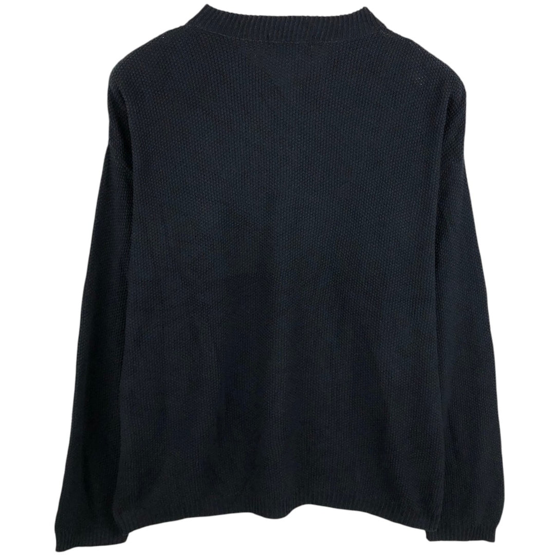 Eddie Bauer Henley Neck Cotton Knit Sweater, Made in USA, Men's Size XL (approx.) cotton black type Vintage Second Hand