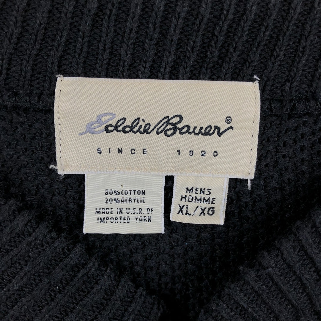 Eddie Bauer Henley Neck Cotton Knit Sweater, Made in USA, Men's Size XL (approx.) cotton black type Vintage Second Hand
