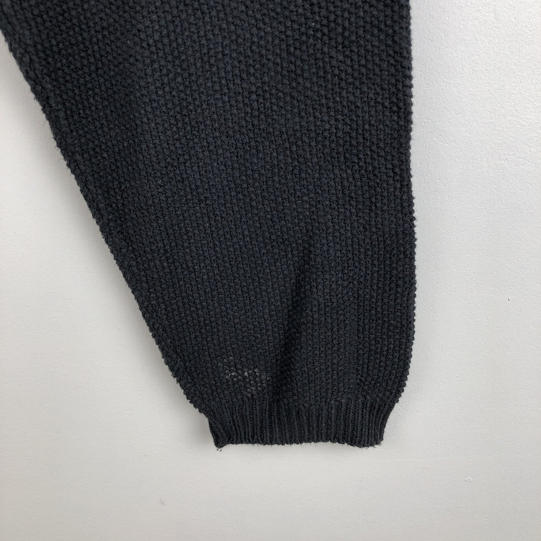 Eddie Bauer Henley Neck Cotton Knit Sweater, Made in USA, Men's Size XL (approx.) cotton black type Vintage Second Hand