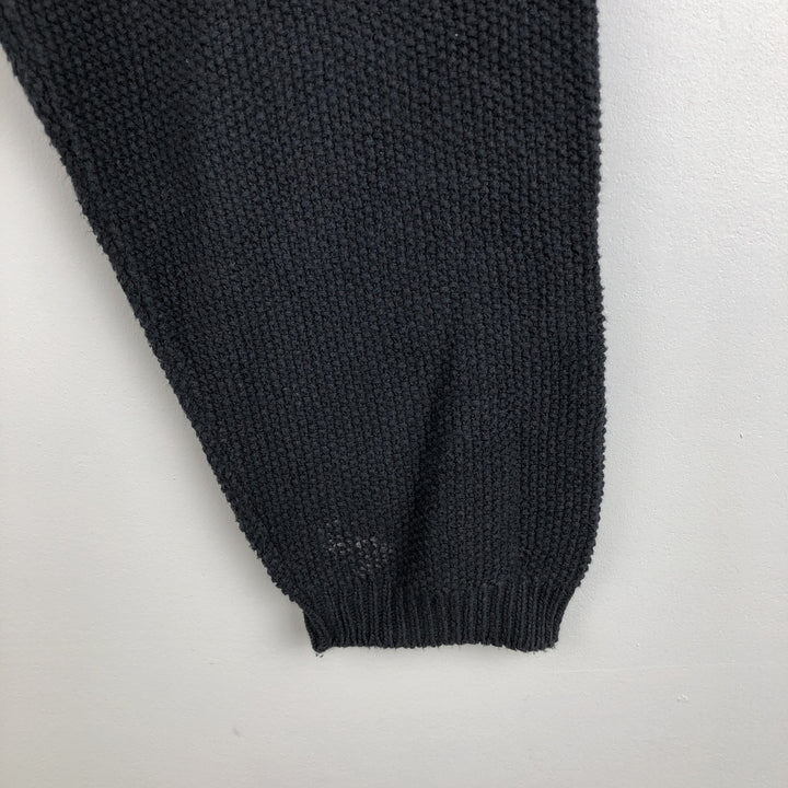 Eddie Bauer Henley Neck Cotton Knit Sweater, Made in USA, Men's Size XL (approx.) cotton black type Vintage Second Hand