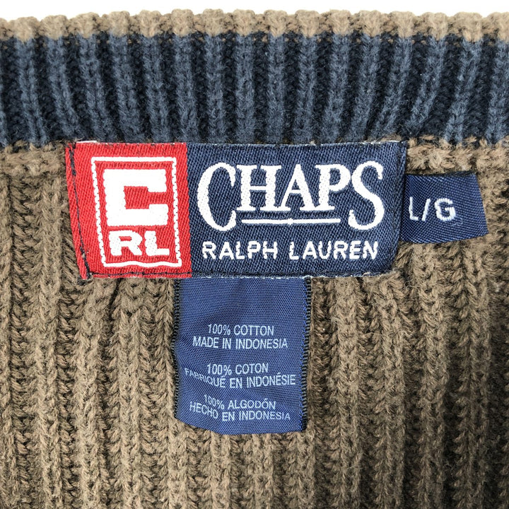 Ralph Lauren CHAPS Ribbed Cotton Knit Sweater, Men's Size L (approx.) cotton brown type Vintage Second Hand