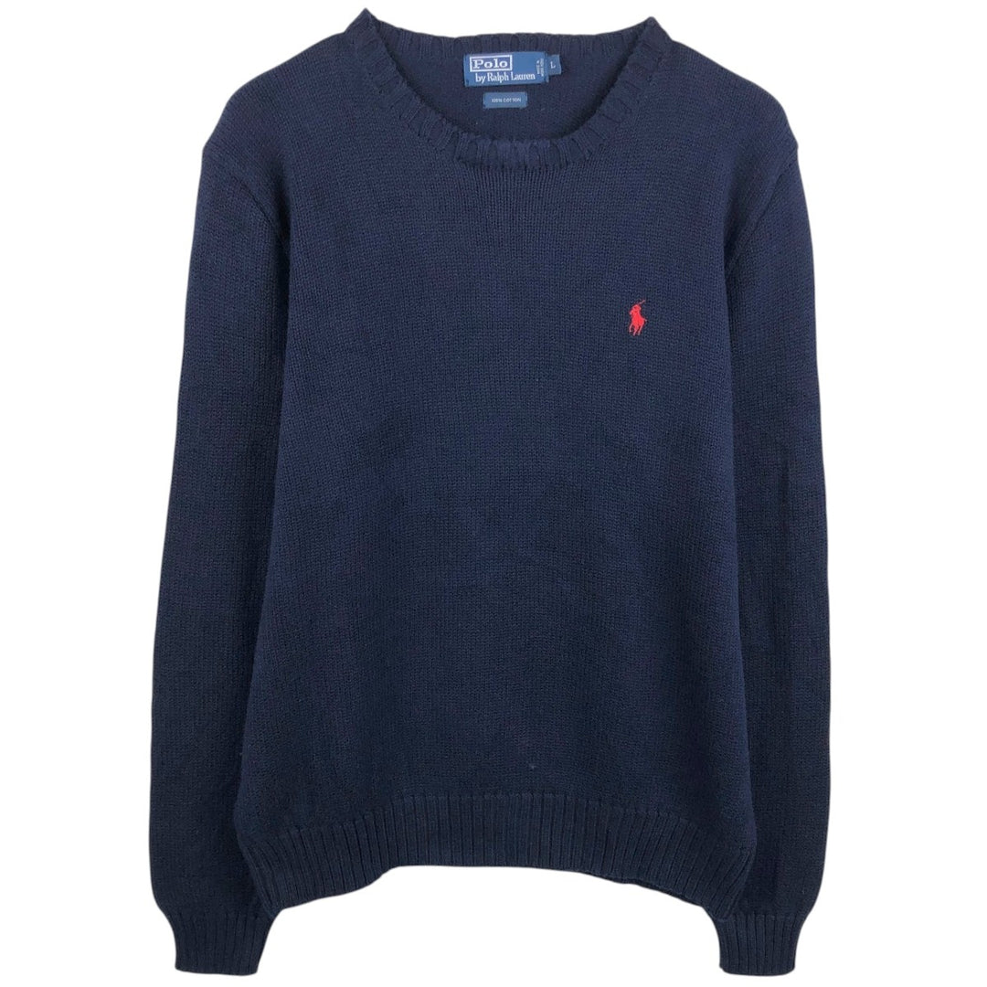 Ralph Lauren POLO by Ralph Lauren Cotton Knit Sweater Men's L size cotton navy blue type Vintage Second Hand