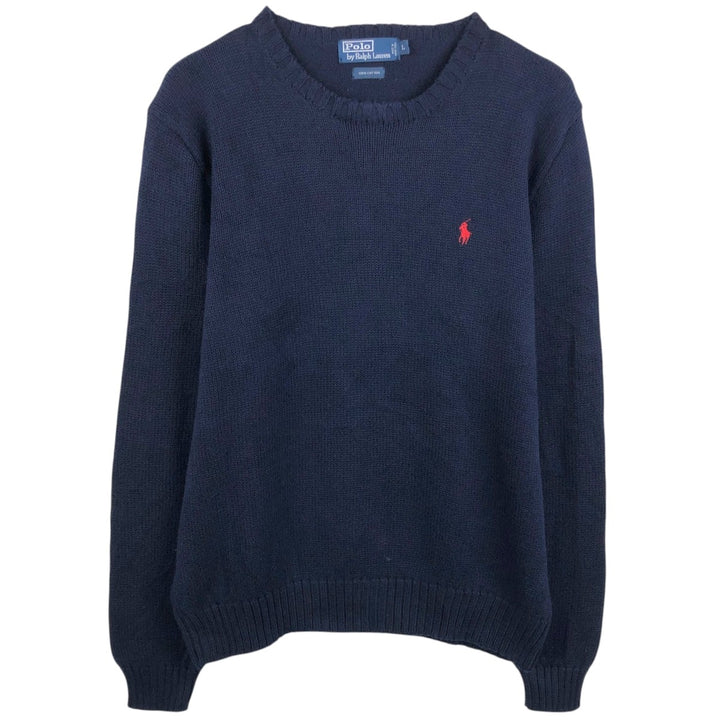 Ralph Lauren POLO by Ralph Lauren Cotton Knit Sweater Men's L size cotton navy blue type Vintage Second Hand