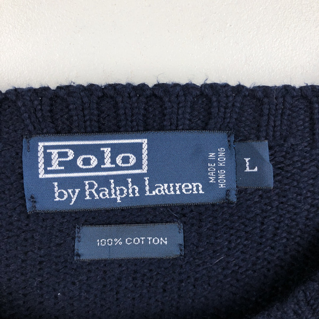 Ralph Lauren POLO by Ralph Lauren Cotton Knit Sweater Men's L size cotton navy blue type Vintage Second Hand
