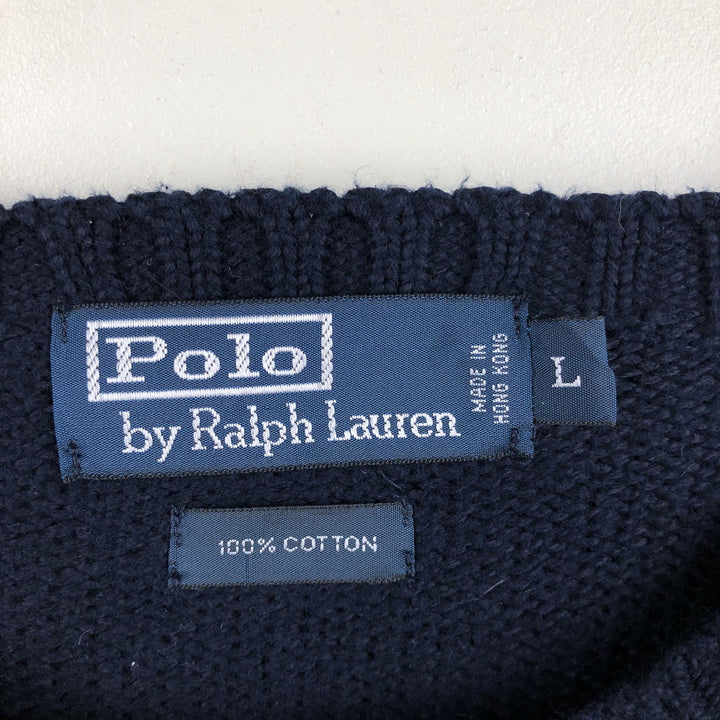 Ralph Lauren POLO by Ralph Lauren Cotton Knit Sweater Men's L size cotton navy blue type Vintage Second Hand