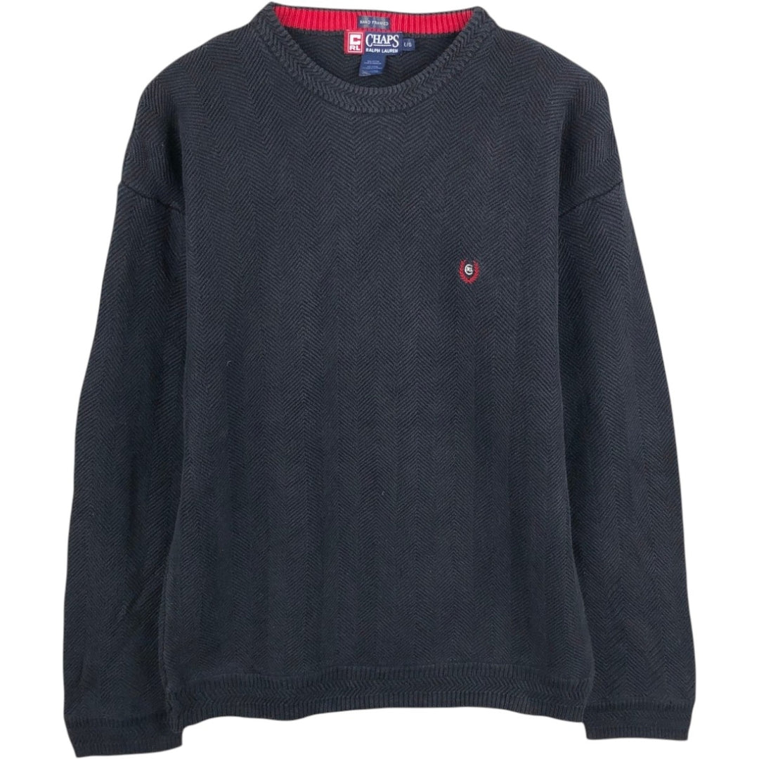 Ralph Lauren CHAPS Herringbone Cotton Knit Sweater, Men's Size L cotton black type Vintage Second Hand