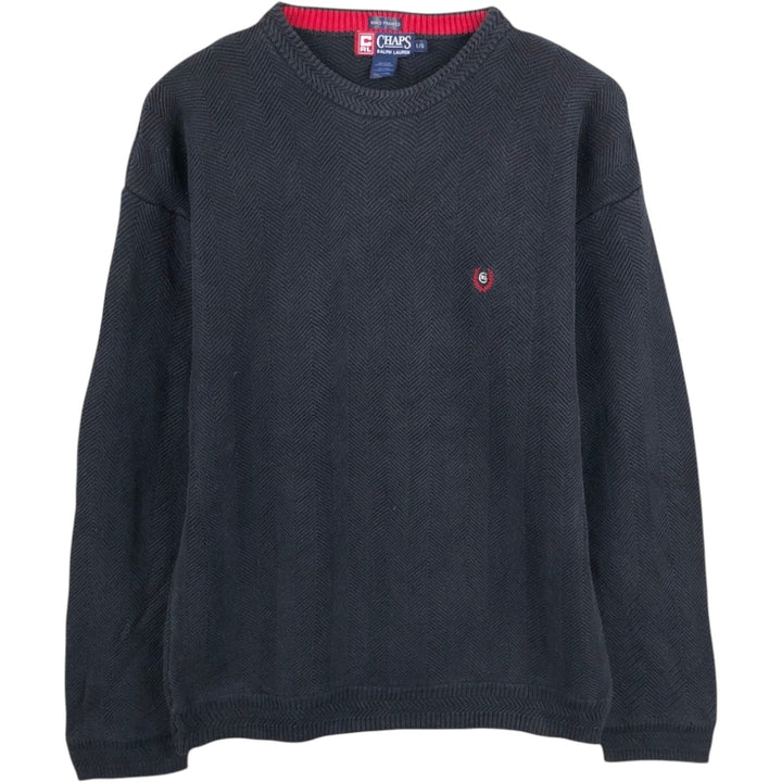 Ralph Lauren CHAPS Herringbone Cotton Knit Sweater, Men's Size L cotton black type Vintage Second Hand
