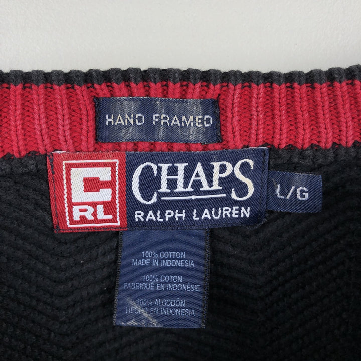 Ralph Lauren CHAPS Herringbone Cotton Knit Sweater, Men's Size L cotton black type Vintage Second Hand