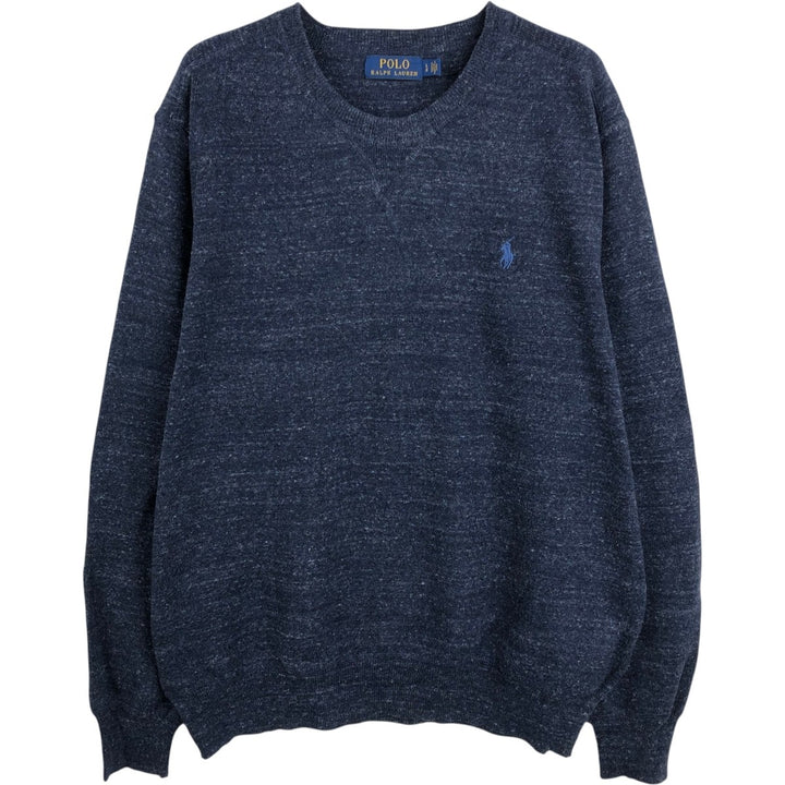 Ralph Lauren POLO RALPH LAUREN Cotton Knit Sweater Men's Size L cotton navy blue type Vintage Second Hand
