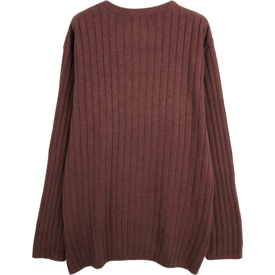 90'S Ralph Lauren CHAPS Ribbed V-Neck Cotton Knit Sweater, Made in USA, Men's Size L (Equivalent), Vintage cotton burgundy type Vintage Second Hand