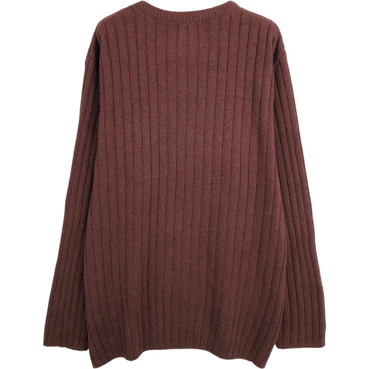 90'S Ralph Lauren CHAPS Ribbed V-Neck Cotton Knit Sweater, Made in USA, Men's Size L (Equivalent), Vintage cotton burgundy type Vintage Second Hand