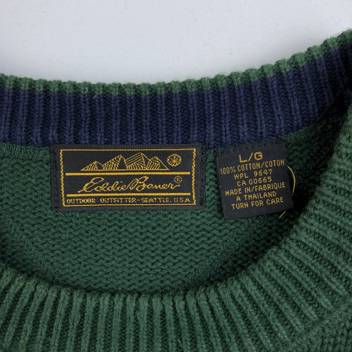 80s-90'S Eddie Bauer Black Tag Cotton Knit Sweater Men's Size L Vintage cotton Green type dark green Vintage Second Hand
