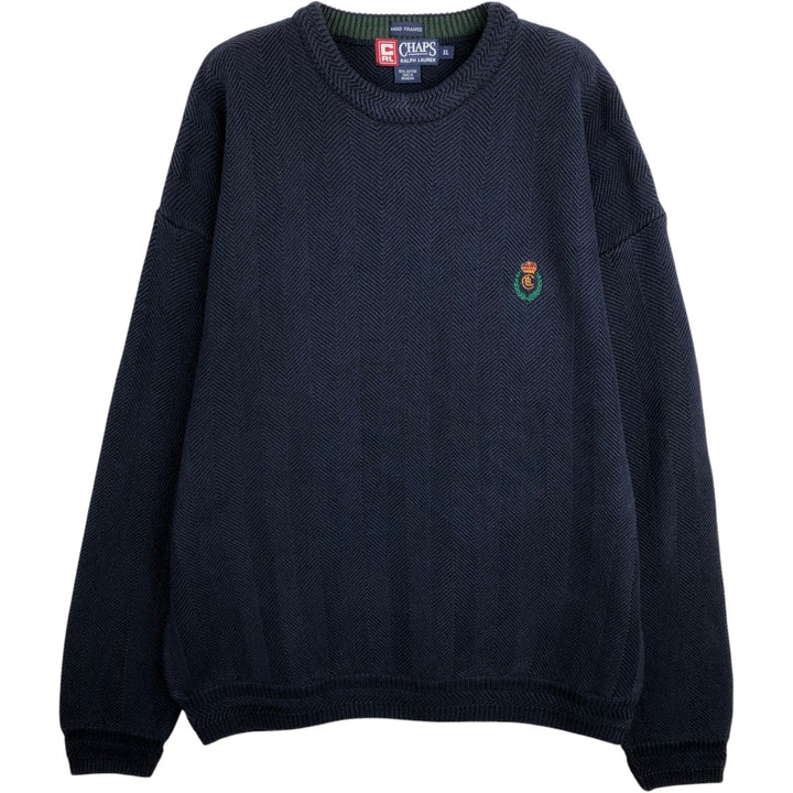 Ralph Lauren CHAPS Herringbone Cotton Knit Sweater Men's XL cotton navy blue type Vintage Second Hand