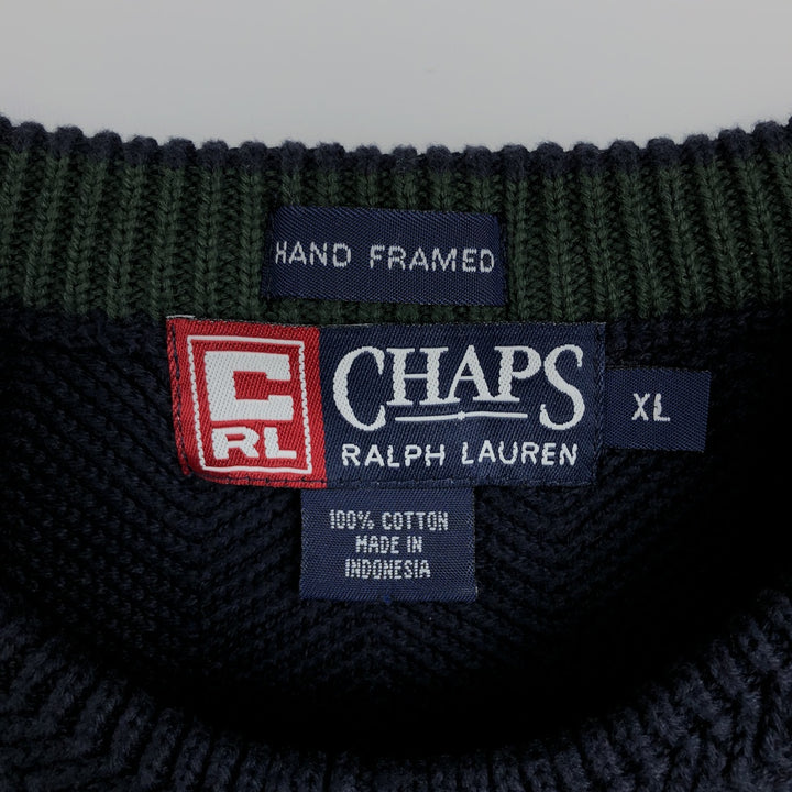 Ralph Lauren CHAPS Herringbone Cotton Knit Sweater Men's XL cotton navy blue type Vintage Second Hand