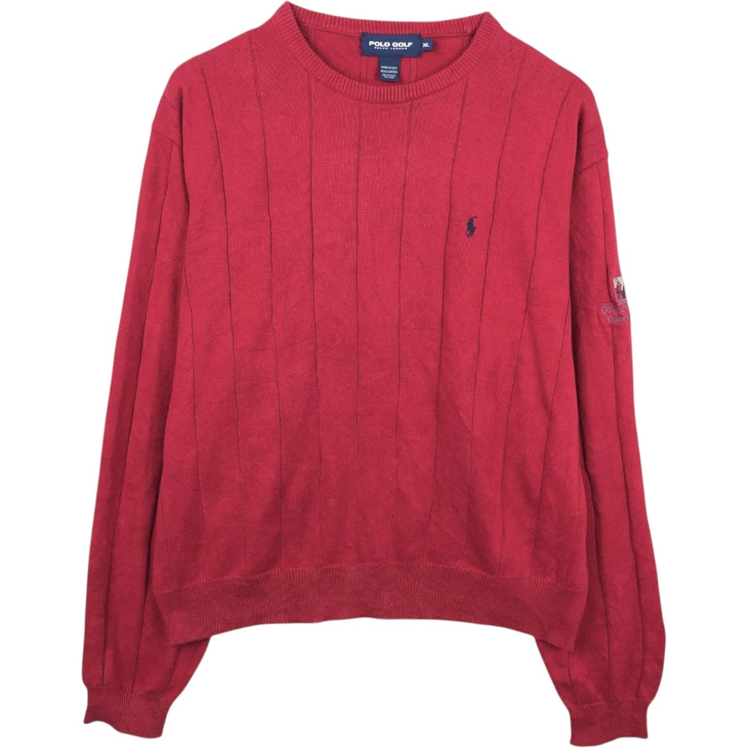1990'S Ralph Lauren POLO GOLF Rib-Knit Cotton Sweater, Made in USA, Men's Size XL (approx.), Vintage cotton red type Vintage Second Hand