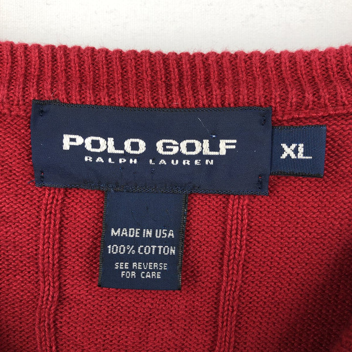 1990'S Ralph Lauren POLO GOLF Rib-Knit Cotton Sweater, Made in USA, Men's Size XL (approx.), Vintage cotton red type Vintage Second Hand