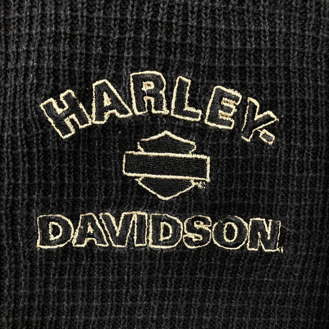 Harley-Davidson Rib-Knit Henley Neck Cotton Sweater, Men's Size L (approx.) cotton black type Vintage Second Hand