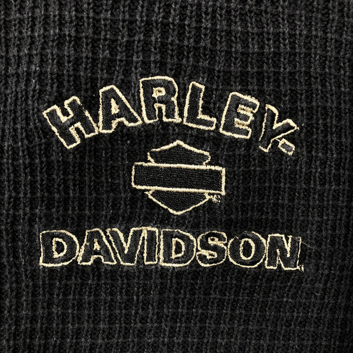 Harley-Davidson Rib-Knit Henley Neck Cotton Sweater, Men's Size L (approx.) cotton black type Vintage Second Hand
