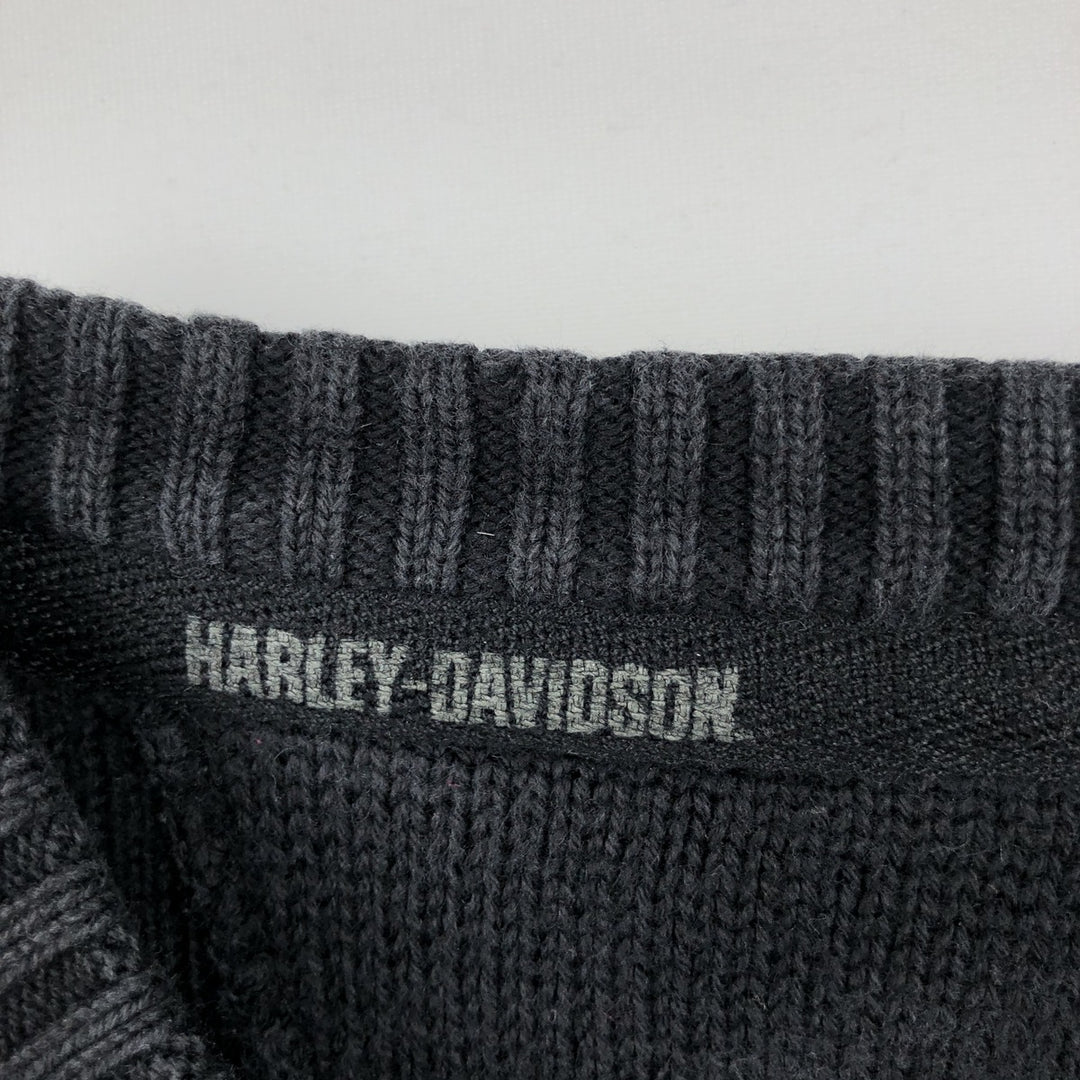 Harley-Davidson Rib-Knit Henley Neck Cotton Sweater, Men's Size L (approx.) cotton black type Vintage Second Hand