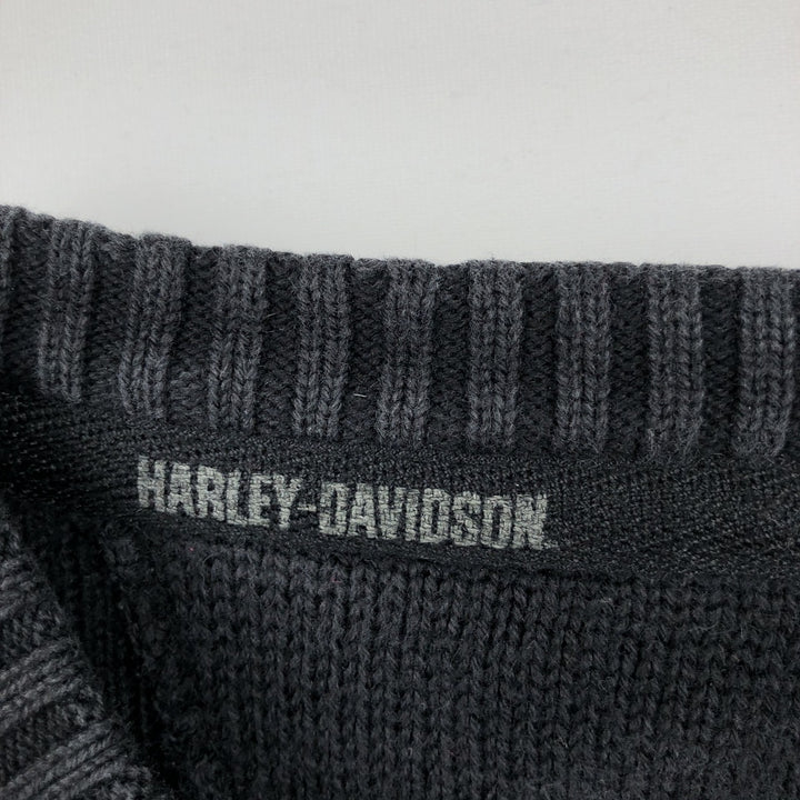 Harley-Davidson Rib-Knit Henley Neck Cotton Sweater, Men's Size L (approx.) cotton black type Vintage Second Hand