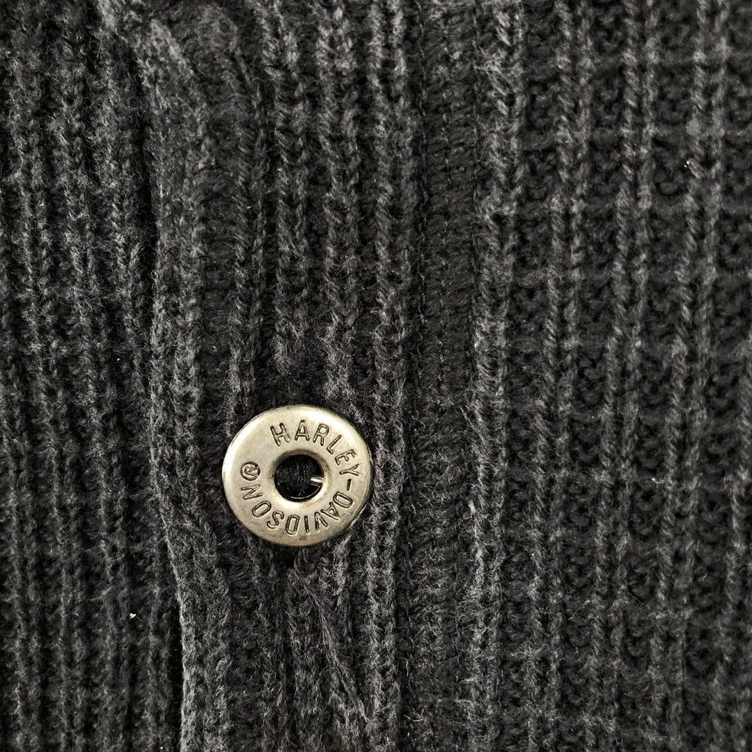 Harley-Davidson Rib-Knit Henley Neck Cotton Sweater, Men's Size L (approx.) cotton black type Vintage Second Hand