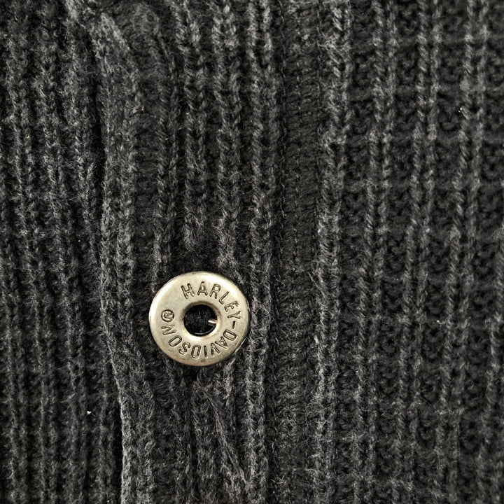 Harley-Davidson Rib-Knit Henley Neck Cotton Sweater, Men's Size L (approx.) cotton black type Vintage Second Hand