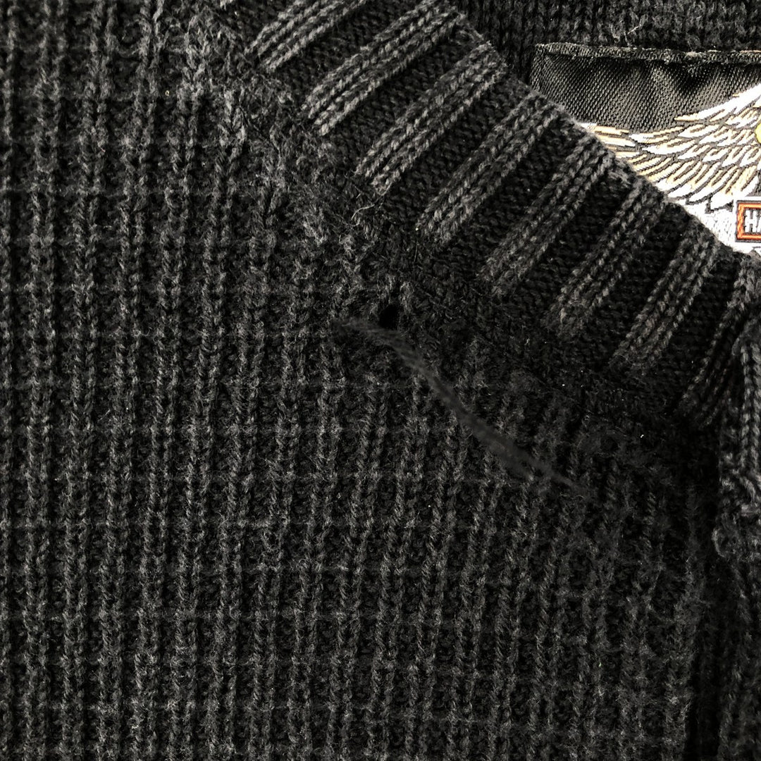Harley-Davidson Rib-Knit Henley Neck Cotton Sweater, Men's Size L (approx.) cotton black type Vintage Second Hand