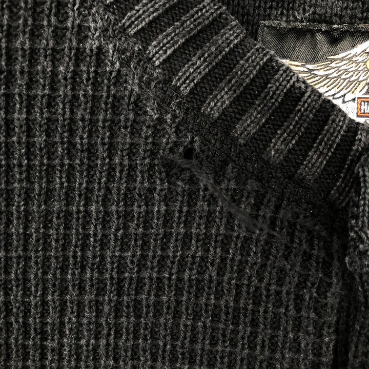 Harley-Davidson Rib-Knit Henley Neck Cotton Sweater, Men's Size L (approx.) cotton black type Vintage Second Hand