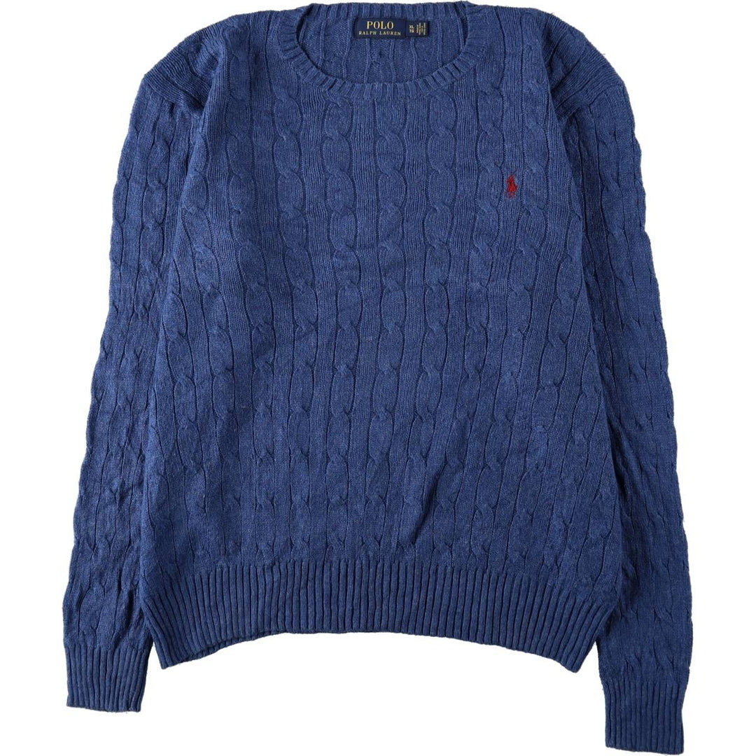 Ralph Lauren POLO RALPH LAUREN Cable Knit Silk Sweater, Made in Hong Kong, Men's Size XL (approx.) silk blue type Vintage Second Hand