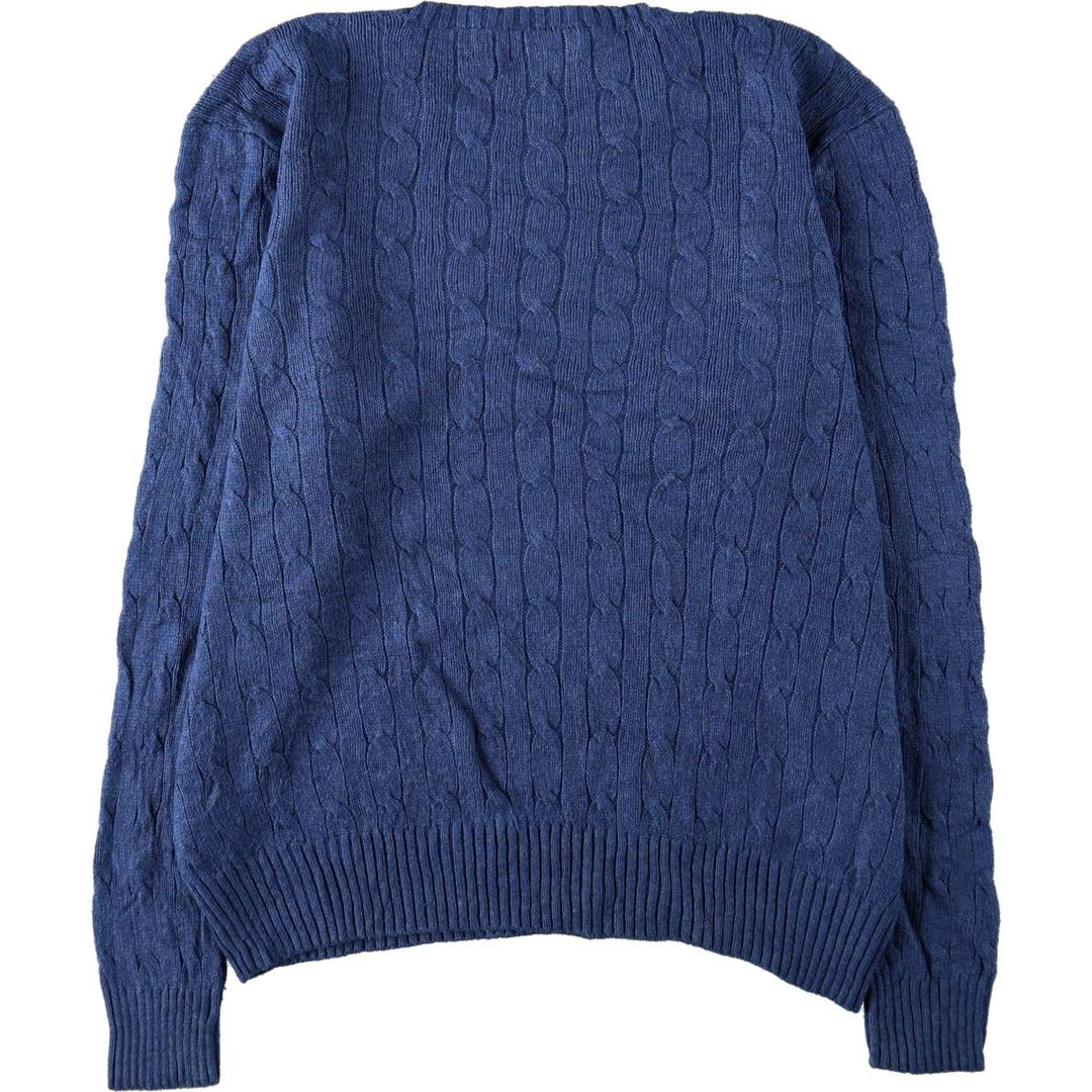 Ralph Lauren POLO RALPH LAUREN Cable Knit Silk Sweater, Made in Hong Kong, Men's Size XL (approx.) silk blue type Vintage Second Hand